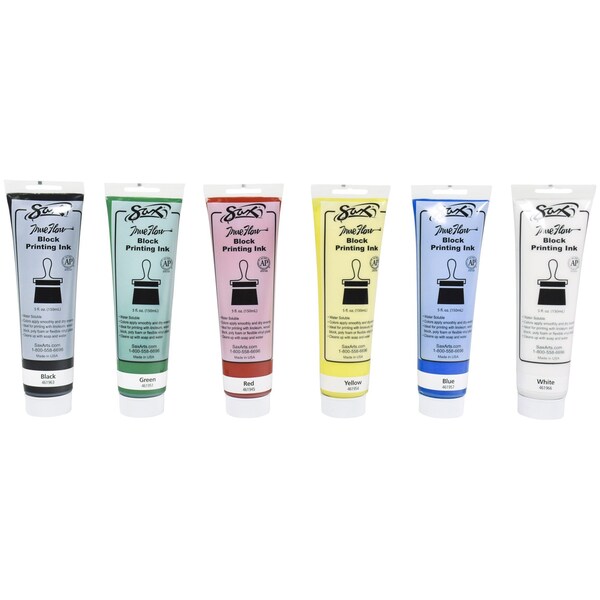 True Flow Block Printing Ink, 5 Ounce Tubes, Assorted Color, Set of 6 PK